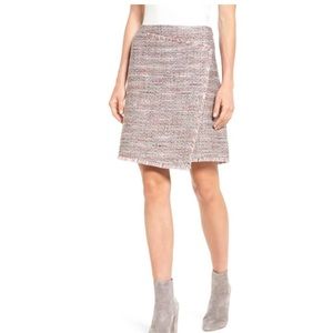 Fringe Tweed-Like Faux Wrap Skirt